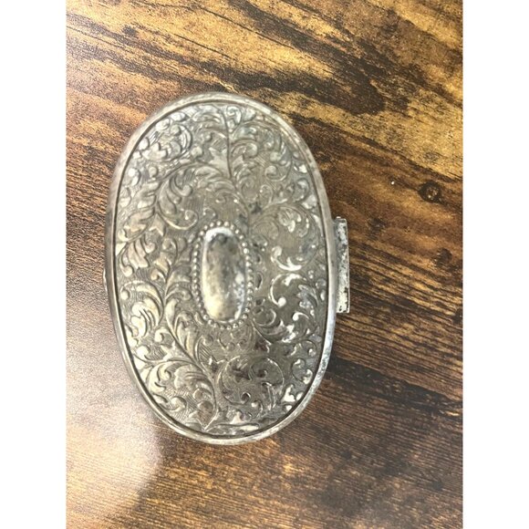 Vintage 1970s Ornate Silver-Plated Trinket Box With Red Velvet Lining - Picture 5 of 11